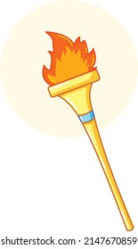 Antorcha de oro con fuego en llamas ilustración vectorial de dibujos animados de estilo plano