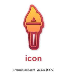 Gold Torch flame icon isolated on white background. Symbol fire hot, flame power, flaming and heat.  Vector