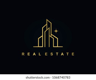 Gold tower icon for real estate logo template.