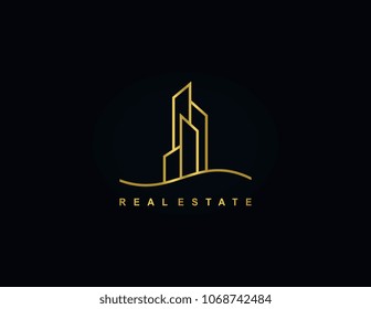 Gold tower real estate logo template. Luxury elegant template design.