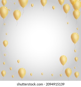 Gold Toy Background Gray Vector. Balloon Celebrate Design. Golden Event Air. Ballon Present Card.