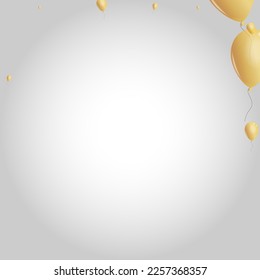 Gold Toy Background Gray Vector. Balloon Symbol Card. Golden Isolated Surprise. Confetti Ceremony Illustration.