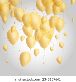 Gold Toy Background Gray Vector. Air Rainbow Border. Yellow Birthday Baloon. Surprise Anniversary Illustration.