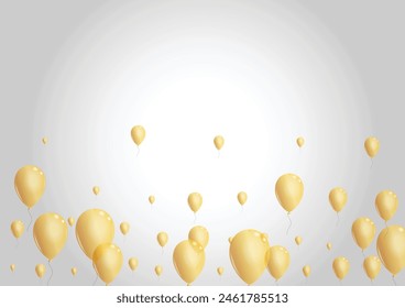 Gold Toy Background Gray Vector. Surprise Present Illustration. Yellow Celebrate Baloon. Balloon Glossy Frame.