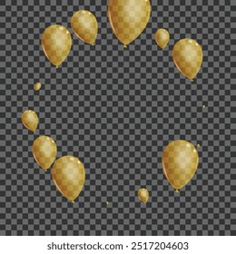 Gold Toy Background Transparent Vector. Ballon Shine Banner. Yellow Present Air. Helium Inflatable Set.