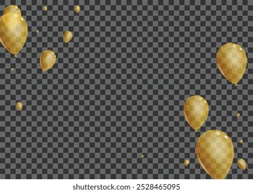 Fondo de juguete de oro Vector transparente. Plantilla sorpresa de carnaval. Confeti realista de oro. Borde de regalo de helio.