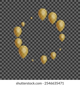 Gold Toy Background Transparent Vector. Helium Present Frame. Golden Abstract Baloon. Surprise Streamers Set.