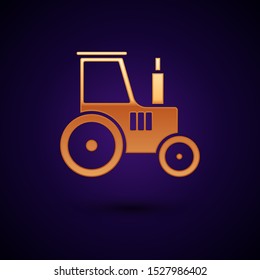 Gold Tractor icon isolated on dark blue background.  Vector Illustration