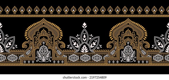 gold Traditional Asian paisley border on dark background