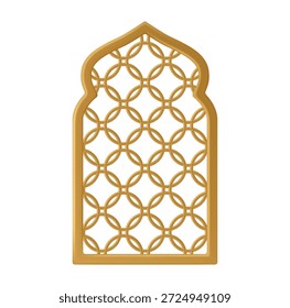 Forma de ventana islámica tradicional dorada. Marcos de oro árabes del estilo del Vector 3D, arcos de la mezquita aislados. Elementos de diseño de arquitectura musulmana, fronteras marroquíes o puertas. Ramadán kareem puertas