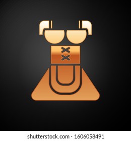 Gold Traditional Oktoberfest folk costume for women called dirndl icon isolated on black background. Traditional Bavarian clothing.  Vector Illustration