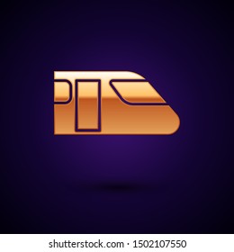 Gold Train icon isolated on dark blue background. Public transportation symbol. Subway train transport. Metro underground.  Vector Illustration