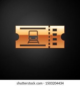 Gold Train ticket icon isolated on black background. Travel by railway.  Vector Illustration