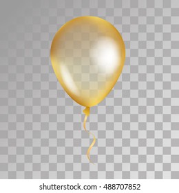Gold transparent balloon on background. Frosted party balloons for event design. Balloons isolated in the air. Party decorations for birthday, anniversary, celebration. Shine transparent balloon.