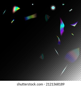 Gold Transparent Falling Particles.  Gradient Overlay Neon Foil Tinsel. Blue, Purple, Green Celebration Background. Falling Holograph Confetti. Holo Glam Effect Rainbow Lights. Rainbow Tinsel.