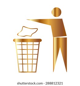 Gold Trash bin or trash can with human figure symbol in vector