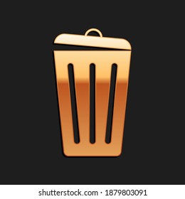 La Basura de oro puede ser un icono aislado en el fondo negro. Signo de basurero. Icono de la canasta de reciclaje. Icono de papelera. Estilo de sombra larga. Vector.