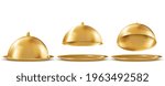 Gold trays with cloches Isolated on White Background. Vector illustration