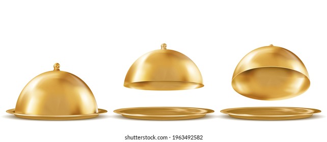 Gold trays with cloches Isolated on White Background. Vector illustration