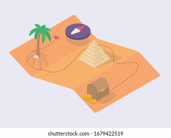 gold treasure map icon isometric icon with modern flat style color