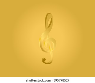 gold treble clef, the notes music, metal gold, on a yellow background vector