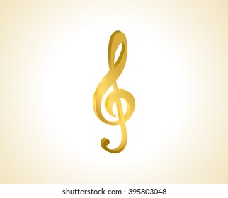 gold treble clef, the notes music, metal gold, on a yellow background vector