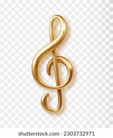 Gold Treble clef vector icon isolated. Realistic 3d vector