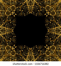 Gold Tree Border isolated on Black Background. Vector Illustration