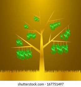 gold tree with dollars on gold background