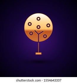 Gold Tree icon isolated on dark blue background. Forest symbol.  Vector Illustration