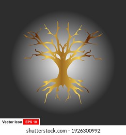 Árbol De Oro, Aislado En Fondo Gris, Ilustración Vectorial