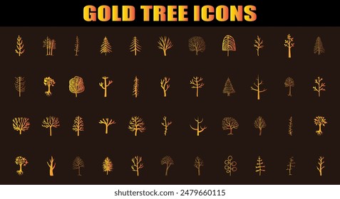 Gold tree line icons. simple plant flat sign. nature concept.