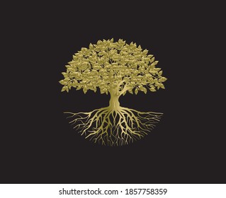 gold tree logo vector illustration isolated on black background