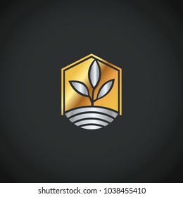 gold tree seed organic vector logo