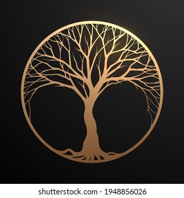 Gold Tree Silhouette In Circle Icon