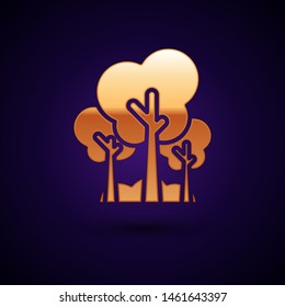 Gold Trees icon isolated on dark blue background. Forest symbol.  Vector Illustration