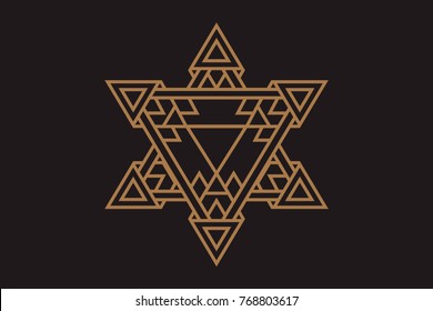 Gold trendy hipster icons and logos. Religion, philosophy, spirituality, the collection of symbols of the occult. the star of David