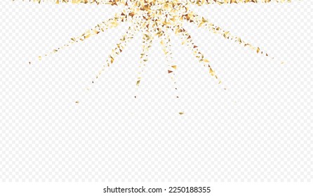 Gold Triangle Art Transparent Background. Glamour Confetti Pattern. Golden Splash Happy Banner. Dust Effect Design.