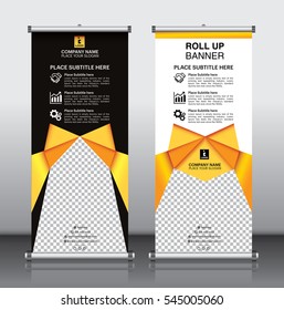 Gold Triangle Business Roll Up Banner flat design template ,Abstract banner Vector illustration 