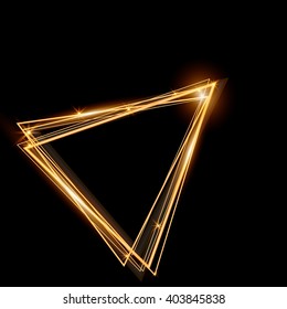 Gold triangle glowing frame. Abstract background. Jewelry triangle. Can use design element for your ad, sign, banner or poster. Element for your design. Vector illustration