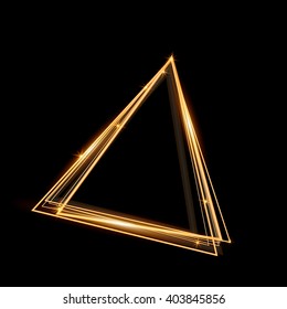 Gold triangle glowing frame. Abstract background. Jewelry triangle. Can use design element for your ad, sign, banner or poster. Element for your design. Vector illustration