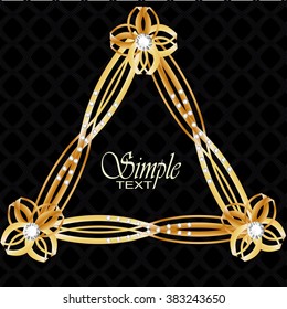 Gold triangle glowing frame. Frame with diamonds. Jewelry triangle. Can use design element for your ad, sign, banner or poster. Element for your design. Vector illustration