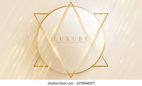 Gold triangle line with cream circle and glitter light elements, luxury style background, modern cover design.