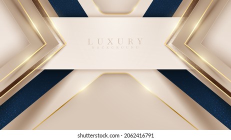 Gold triangle line with light effects and glitter elements, Luxury geometric shape abstract background, Modern banner cover and certificate design concept.