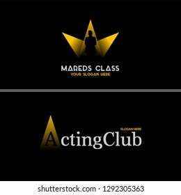 Gold triangle men combination mark modern logo design vector suitable for acting club entertainment show  performance