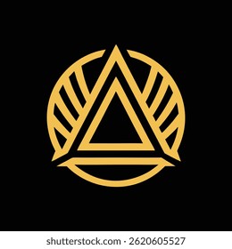 Triángulo de oro con diseño de ala en marco circular