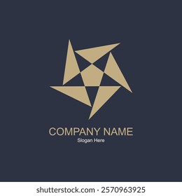 Gold triangles create a modern brand logo with a catchy slogan. Ideal for branding, company identity, marketing materials, and promotional items.