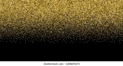 Gold triangles glitter luxury sparkling confetti. Scattered small gold particles on black background. Breathtaking festive overlay template. Fetching vector illustration.