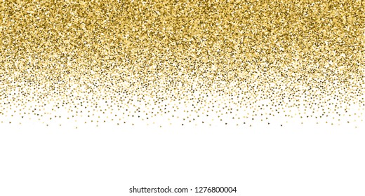 Gold triangles glitter luxury sparkling confetti. Scattered small gold particles on white background. Breathtaking festive overlay template. Fresh vector illustration.