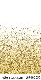 Gold Triangles Glitter Luxury Sparkling Confetti. Scattered Small Gold Particles On White Background. Energetic Festive Overlay Template. Beautiful Vector Background.